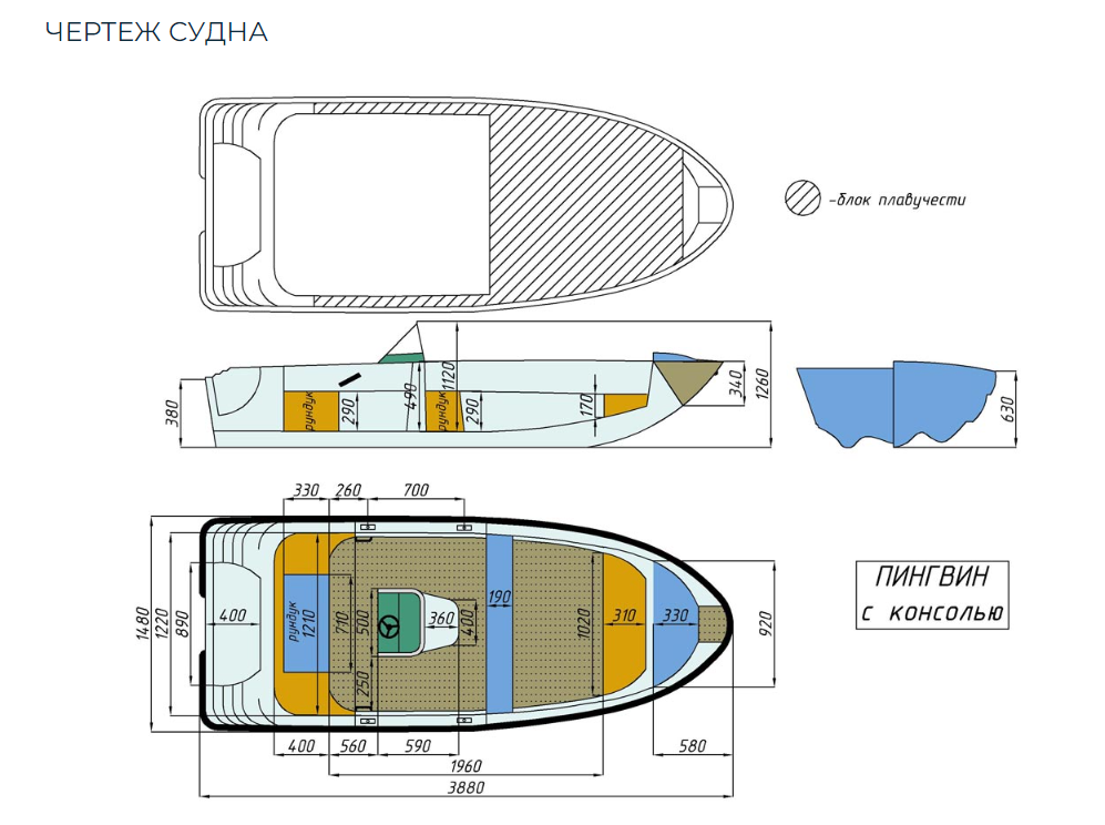 Стеклопластиковая лодка Пингвин с консолью (тримаран) в Великом Новгороде