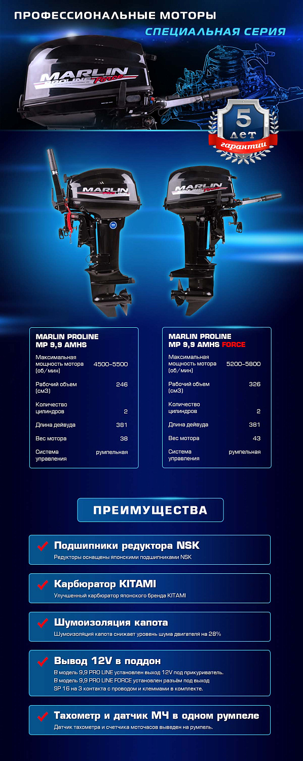 Лодочный мотор MARLIN PROLINE MP 9.9 (20) AMHS FORCE в Великом Новгороде